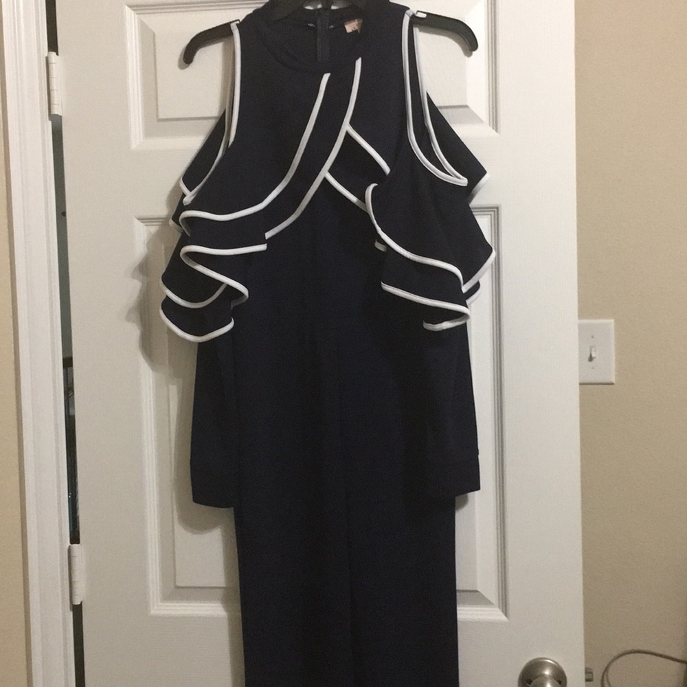 Navy Blue Ruffle Jumpsuit - Picture 2 of 4